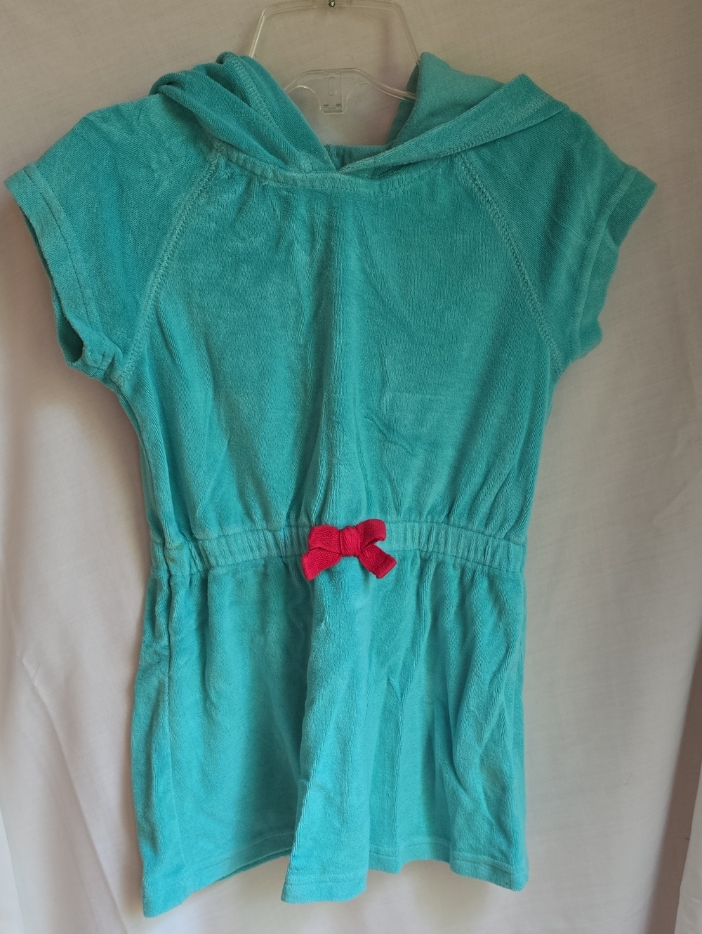Hanna Andersson Turquoise Hooded Swim Coverup with Pink Bow